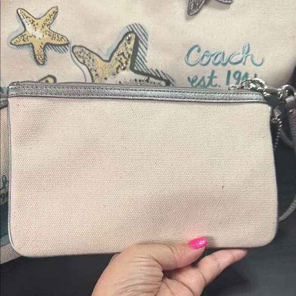 Coach Starfish Canvas Tote Set - Cream and Teal - Picture 7 of 12